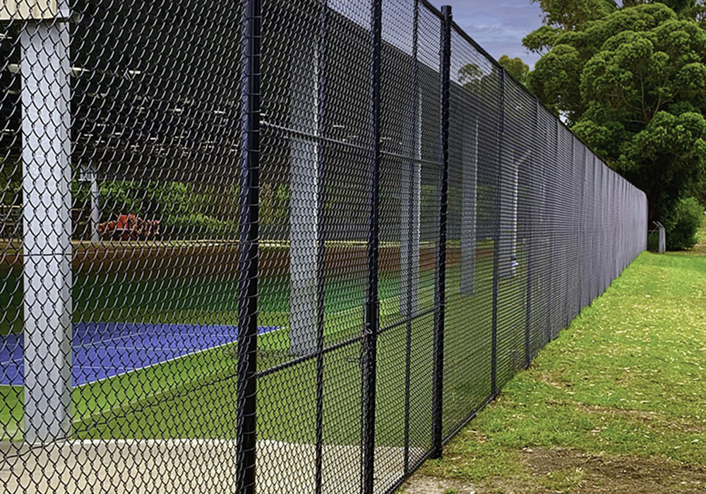 Oakleigh South Primary School black PVC coated chain link mesh fence and double gates top and botom rail