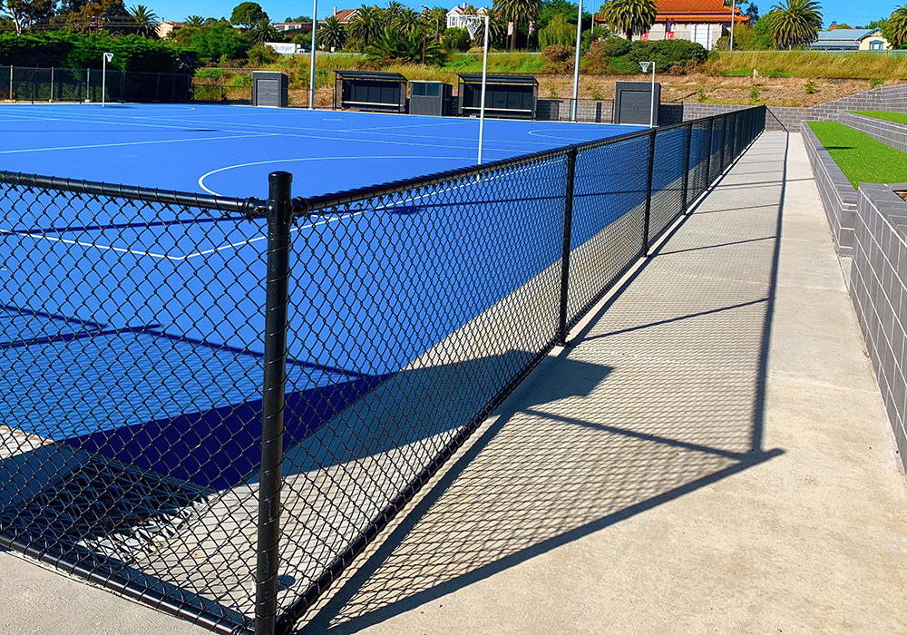Alexandra Community Oval Aararat black PVC coated netball court fencing with top and bottom rail